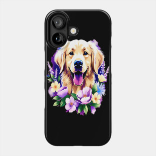 Cute Golden Retriever Surrounded by Beautiful Flowers Phone Case
