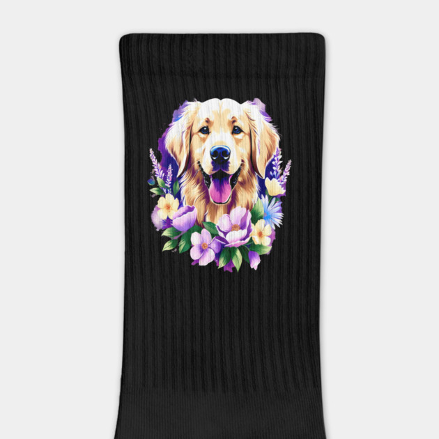 Cute Golden Retriever Surrounded by Beautiful Flowers by BirdsnStuff