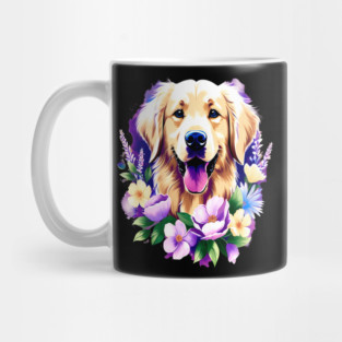 Cute Golden Retriever Surrounded by Beautiful Flowers Mug