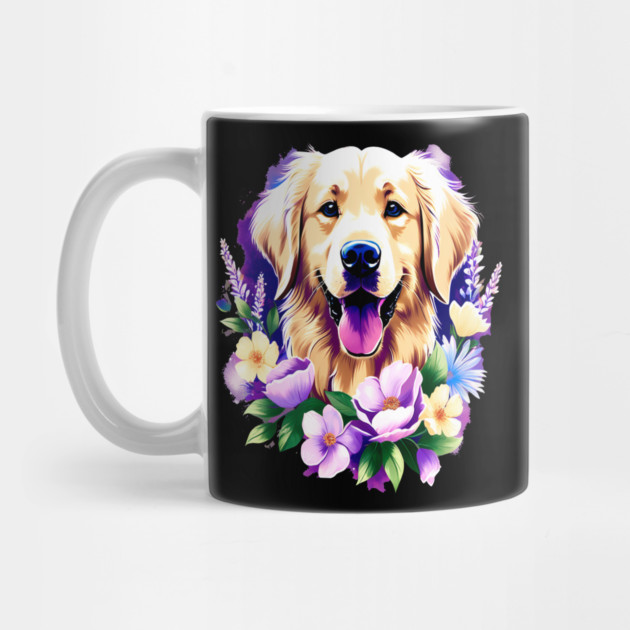 Cute Golden Retriever Surrounded by Beautiful Flowers by BirdsnStuff