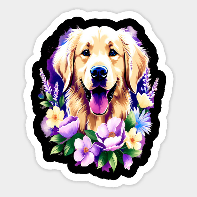 Cute Golden Retriever Surrounded by Beautiful Flowers Magnet by BirdsnStuff