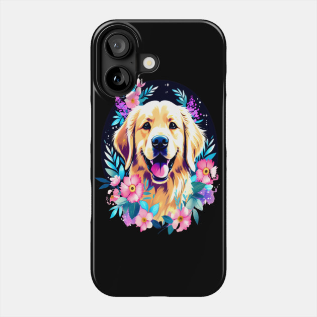Golden Retriever Dog with Colorful Flowers Art Phone Case by BirdsnStuff