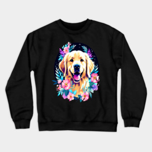 Golden Retriever Dog with Colorful Flowers Art Crewneck Sweatshirt