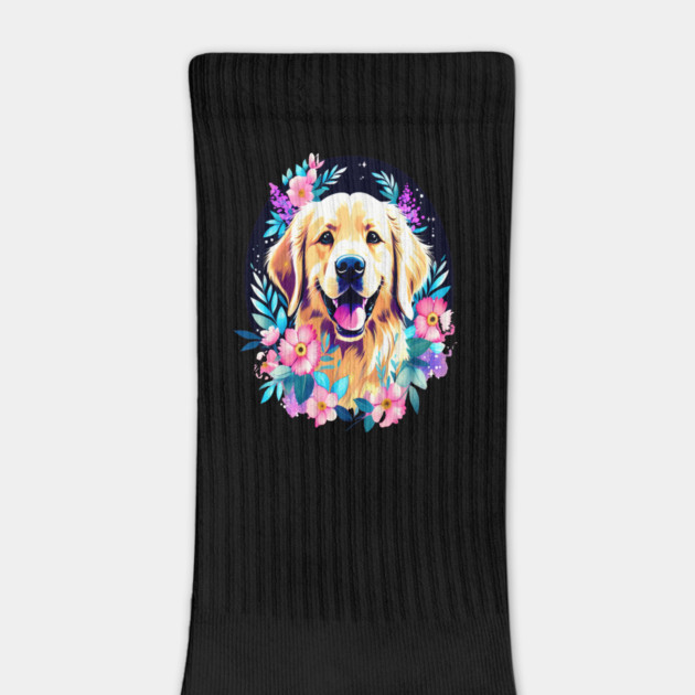 Golden Retriever Dog with Colorful Flowers Art by BirdsnStuff