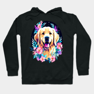 Golden Retriever Dog with Colorful Flowers Art Hoodie