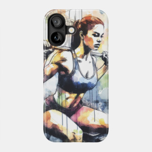 Artistic illustration of a woman lifting weights in the gym Phone Case