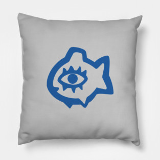 Naive art of a fish with big eye in blue ink Pillow