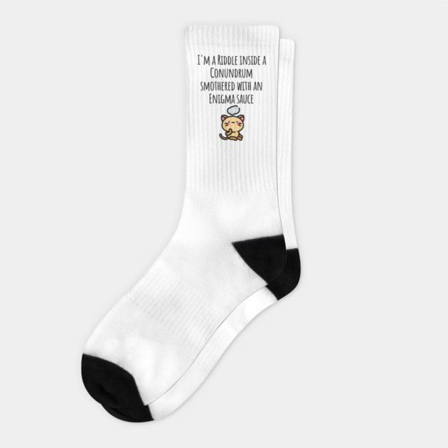 Funny I'm a Riddle Conundrum Enigma Cat design Socks by Luxinda