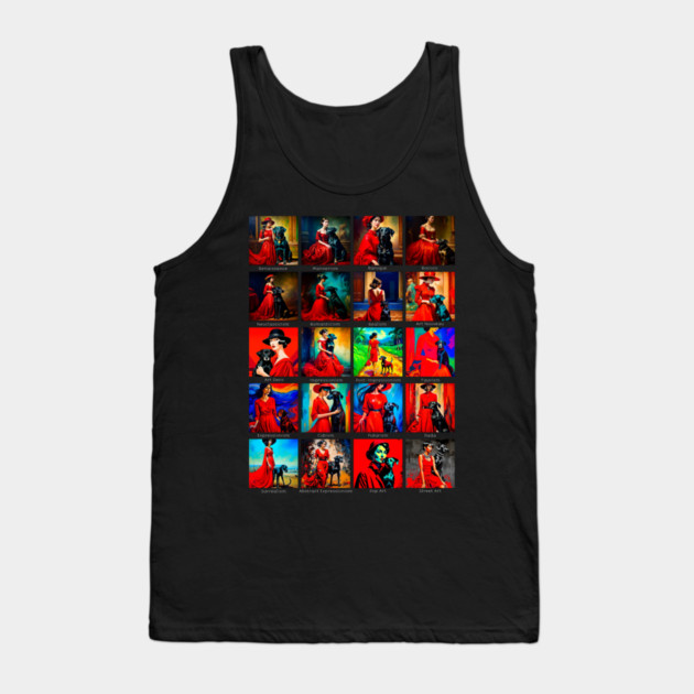 Red Dress Black Dog Art Movements Tank Top by H. R. Sinclair