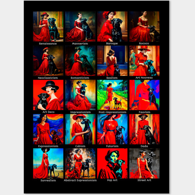 Red Dress Black Dog Art Movements Wall Art by H. R. Sinclair