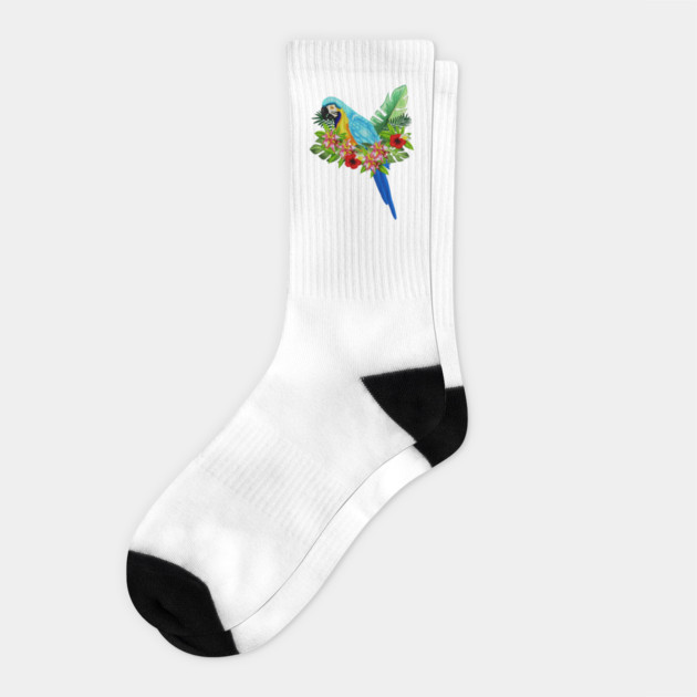 Blue Tropical Parrot Floral Socks by logiamerch