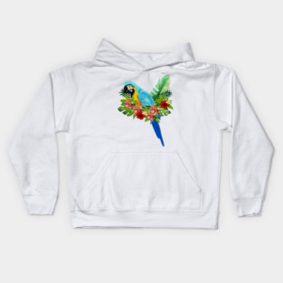 Blue Tropical Parrot Floral Kids Hoodie