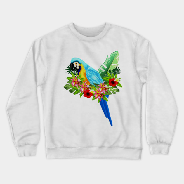 Blue Tropical Parrot Floral Crewneck Sweatshirt by logiamerch
