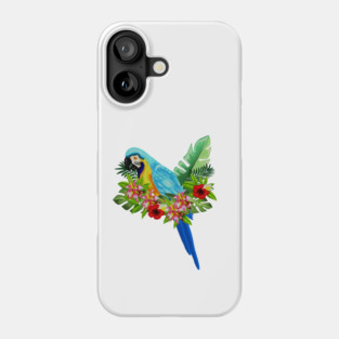 Blue Tropical Parrot Floral Phone Case