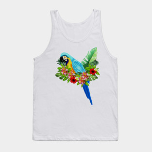 Blue Tropical Parrot Floral Tank Top