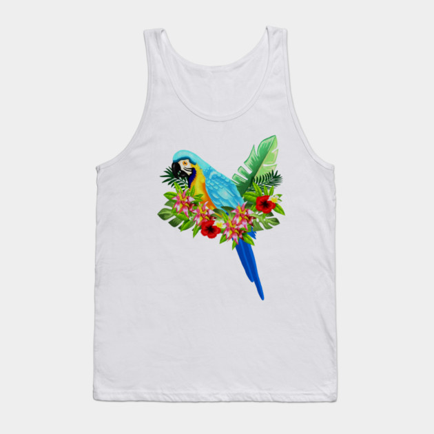 Blue Tropical Parrot Floral Tank Top by logiamerch