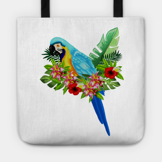 Blue Tropical Parrot Floral Tote by logiamerch