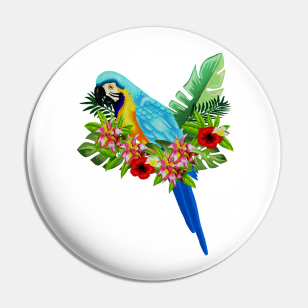 Blue Tropical Parrot Floral Pin by logiamerch