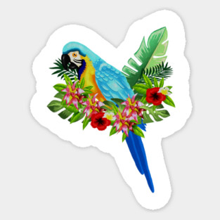 Blue Tropical Parrot Floral Sticker