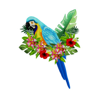Blue Tropical Parrot Floral T-Shirt