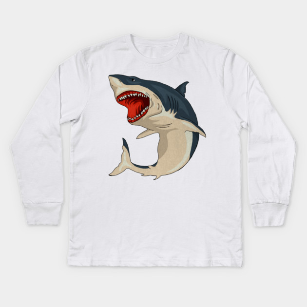 Great White Shark Kids Long Sleeve T-Shirt by logiamerch
