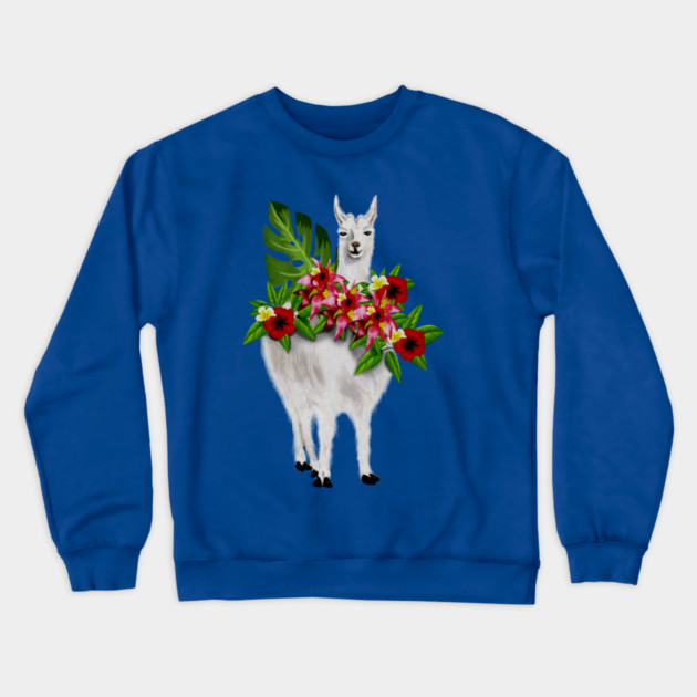 Llama Tropical Floral Crewneck Sweatshirt by logiamerch
