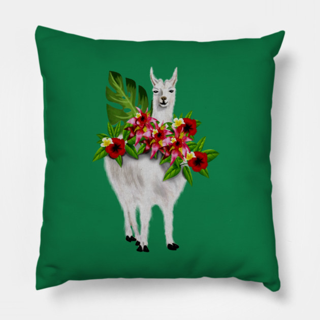 Llama Tropical Floral Pillow by logiamerch