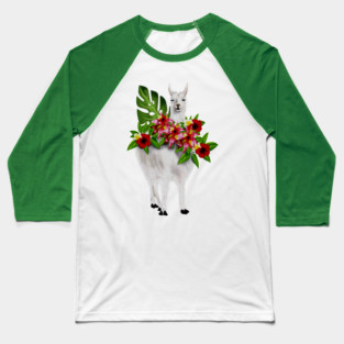 Llama Tropical Floral Baseball T-Shirt