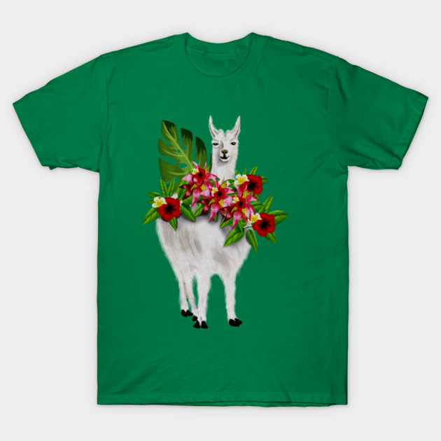 Llama Tropical Floral T-Shirt by logiamerch