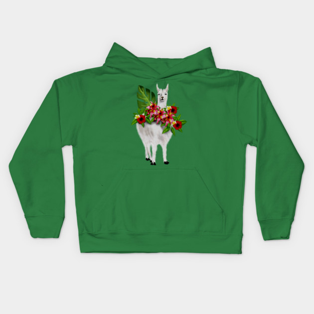 Llama Tropical Floral Kids Hoodie by logiamerch