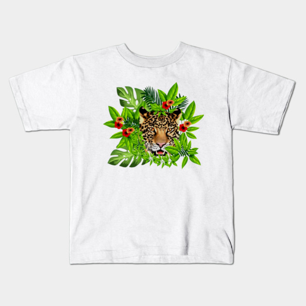 Leopard Face Tropical Kids T-Shirt by logiamerch