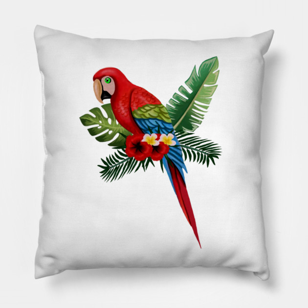Parrot Floral Tropical Pillow by logiamerch