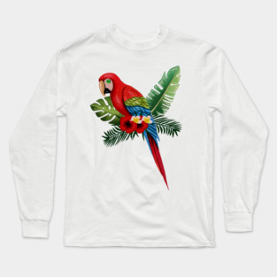 Parrot Floral Tropical Long Sleeve T-Shirt
