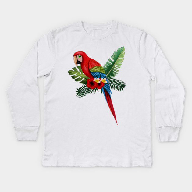 Parrot Floral Tropical Kids Long Sleeve T-Shirt by logiamerch