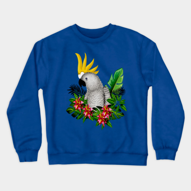 Parrot Tropical Floral White Crewneck Sweatshirt by logiamerch