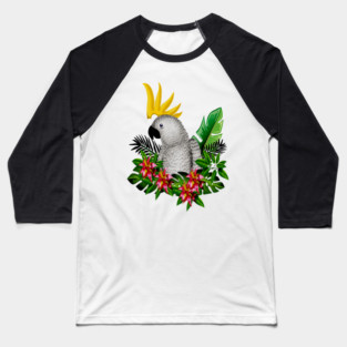 Parrot Tropical Floral White Baseball T-Shirt
