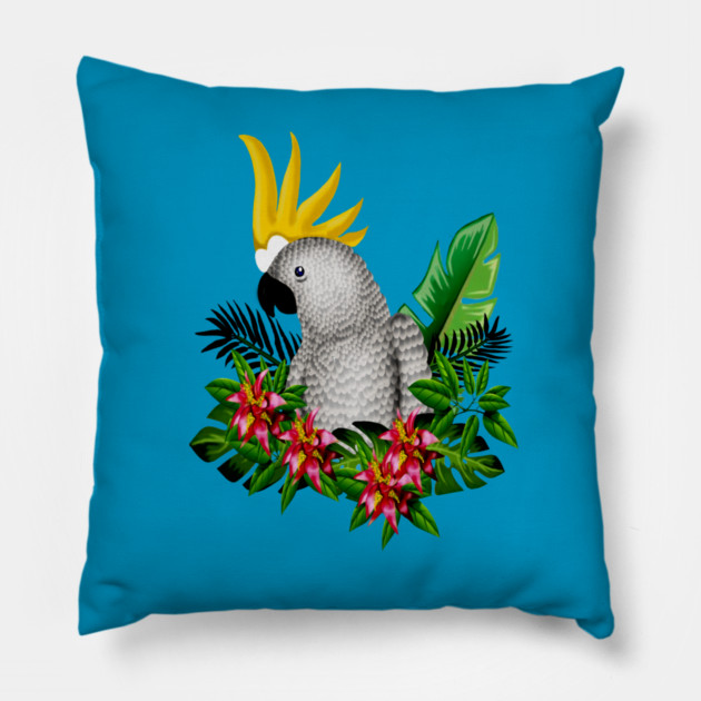 Parrot Tropical Floral White Pillow by logiamerch