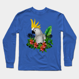 Parrot Tropical Floral White Long Sleeve T-Shirt