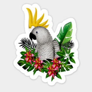 Parrot Tropical Floral White Sticker