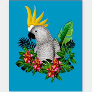 Parrot Tropical Floral White Posters and Art