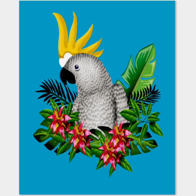 Parrot Tropical Floral White Wall Art by logiamerch