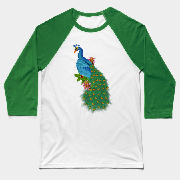 Peacock Tropical Baseball T-Shirt by logiamerch