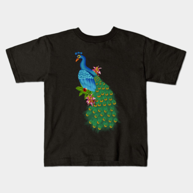 Peacock Tropical Kids T-Shirt by logiamerch