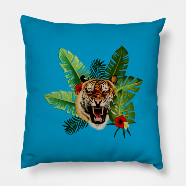 Tropical Tiger Floral Pillow by logiamerch