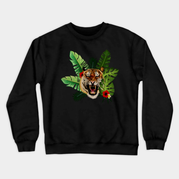 Tropical Tiger Floral Crewneck Sweatshirt by logiamerch