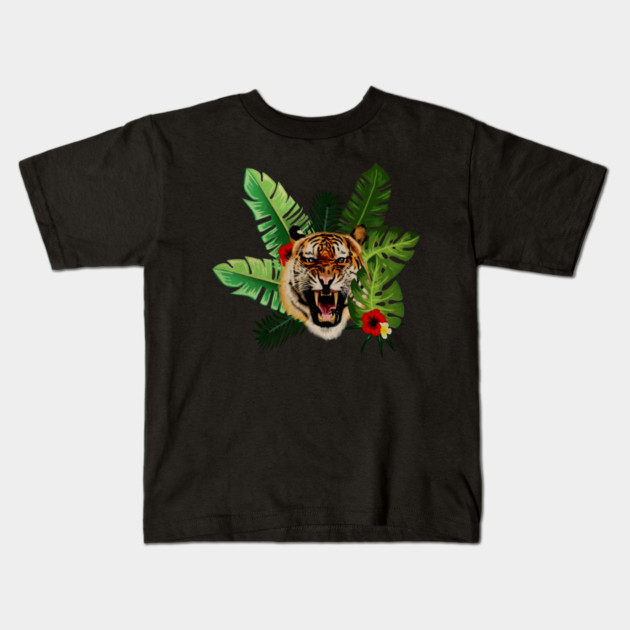 Tropical Tiger Floral Kids T-Shirt by logiamerch