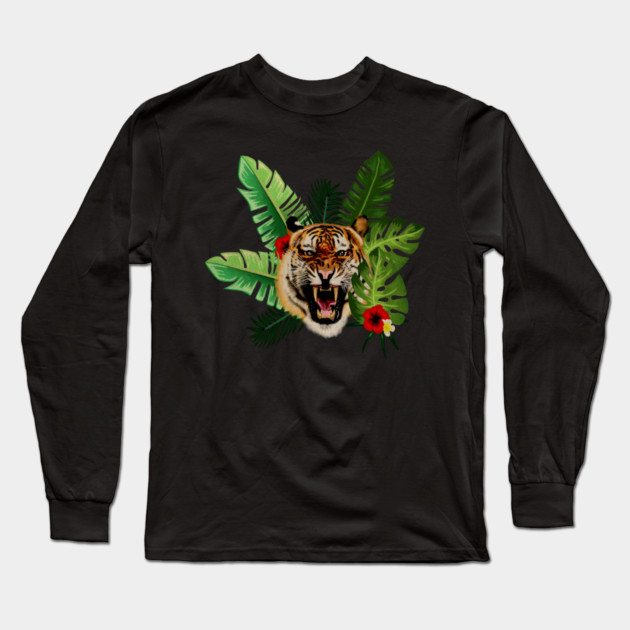 Tropical Tiger Floral Long Sleeve T-Shirt by logiamerch