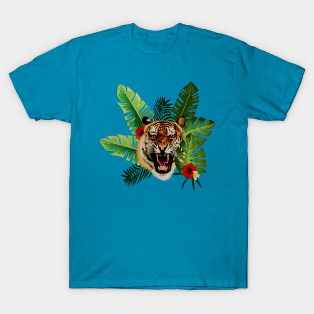 Tropical Tiger Floral T-Shirt by logiamerch