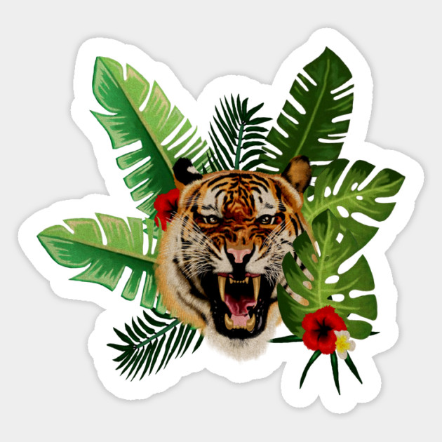 Tropical Tiger Floral Sticker by logiamerch