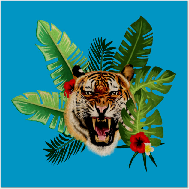 Tropical Tiger Floral Wall Art by logiamerch